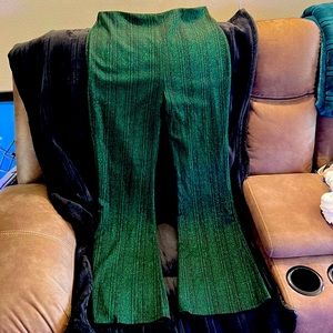 Brand New Nylon Forest Green glitter lined bellbottom leggings-elastic waist XL